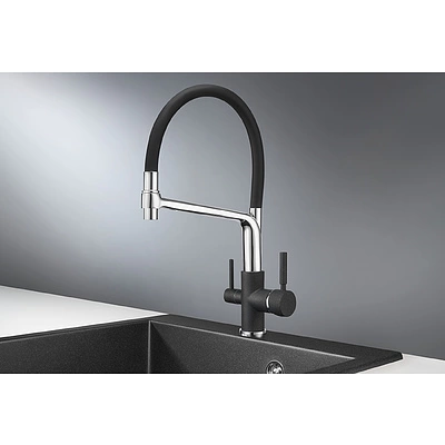 Смеситель для кухни с краном под питьевую воду и шлангом, GR-0083, черный, Granula - фото 4