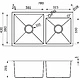 Мойка н/сталь, прямоугольная двухчашевая, 780*430мм, сатин, PVD покрытие, мойка справа, врезн на/вровень столешнице, AKS (3,2мм) - фото 2