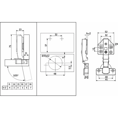 Петля накладная с доводчиком 48мм h2 clip-on PRIME by AKS 3D (саморезы, заглушки) (упак. = 2 шт.) - фото 2