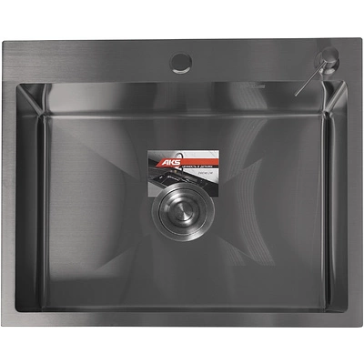 Мойка н/сталь, прямоугольная одночашевая, 600*500мм, графит, PVD покрытие, врезн на столешницу, AKS (3,2мм) - фото 1