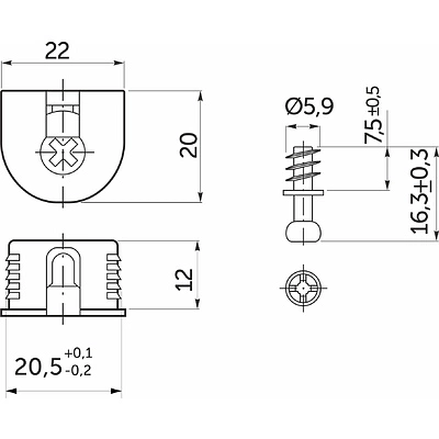 Эксцентриковая стяжка быстрого монтажа 20 мм белая + шток 6*7мм (уп/10шт) AKS - фото 2