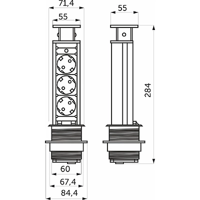 Выдвижной удлинитель Vulcan, 60 мм, 3 розетки, крышка пластик, цвет алюминий, AKS - фото 2
