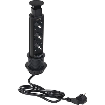 Выдвижной удлинитель Vulcan, 60 мм, 3 розетки, крышка пластик, цвет черный, тип 2, AKS - фото 1