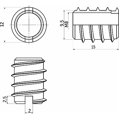Муфта вкручиваемая с прямым шлицем М8*12*15 (уп/ 100 шт) AKS - фото 2
