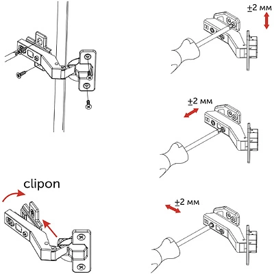 Петля угловая 45° с доводчиком 45мм h0 clip-on AKS PLUS 3D (саморезы, заглушки) - фото 6