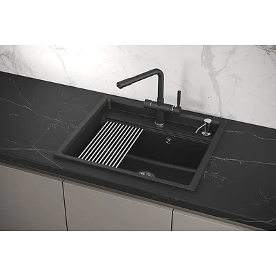 Мойка кварц, прямоугольная, KS-6003, 600*510мм, черный металлик, на столешницу, Granula - фото 5