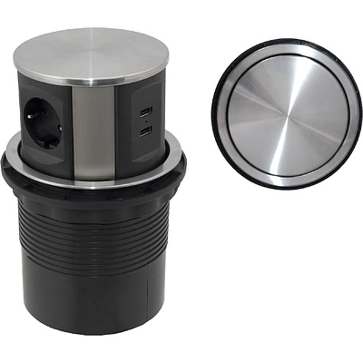 Выдвижной удлинитель Tor USB, 120 мм 3 розетки, 2xUSB A, сталь, AKS - фото 1