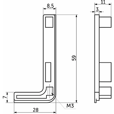Комплект заглушек металлич. к профилю Gola, L-образных (левая+правая) черный 3 AKS - фото 2