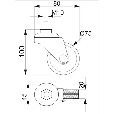 Колесо одинарное d75мм трубы d25 (512В) М10, черный AKS - фото 2