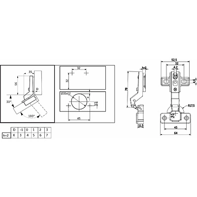 Петля угловая 30° с пружиной 45мм h2 slide-on AKS - фото 2