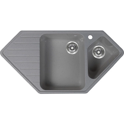 Мойка каменная, угловая двухчашевая, S-32, 970*500мм, темно-серый, врезная, Sim Gran - фото 1
