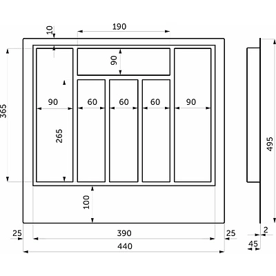 Лоток для столовых приборов 500 TR-01 (440*495*45), графит GRIDLI - фото 2