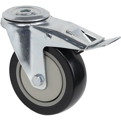 Колесо меб. d100 h130 под винт М12 c рез.ободом с торм., серый/черный AKS - фото 1