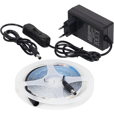 Лента светодиодная - 9,6W/m, 12V, 8мм, 2835, 120 д/м, IP20, холодный белый (6000K) - 5м, + блок питания, AKS - фото 1