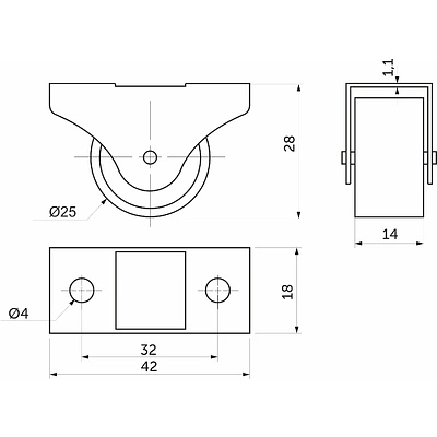 Ролик меб. с рез.ободом d25 h28 прямоходящий серый AKS - фото 2