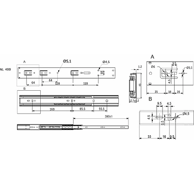 Направляющая шариковая L-400 h=45 PRIME by AKS SOFT CLOSE A - фото 2
