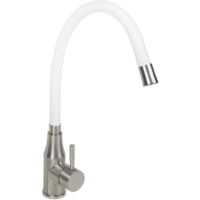 Смеситель для кухни однорычажный гибкий, HDС-8103, белый, AKS - фото 1