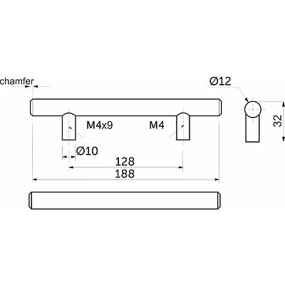 Ручка меб. релинговая 128/188 сталь хром AKS - фото 2
