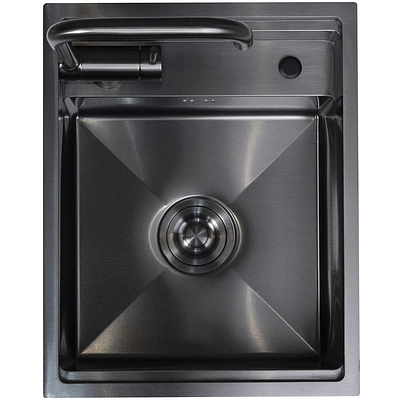 Мойка н/сталь, прямоугольная одночашевая со смесителем, 400*500мм, соты графит, PVD, универсальная, AKS (3,2мм) - фото 5