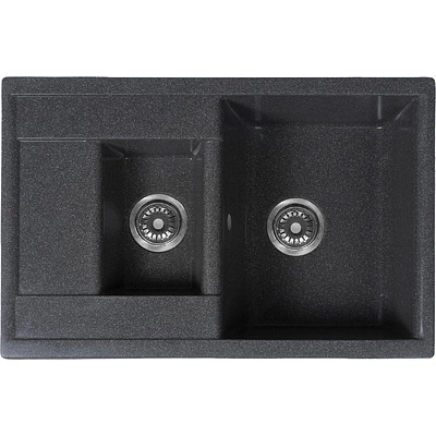 Мойка каменная, прямоугольная двухчашевая, S-16, 760*510мм, асфальт, врезная, Sim Gran - фото 1