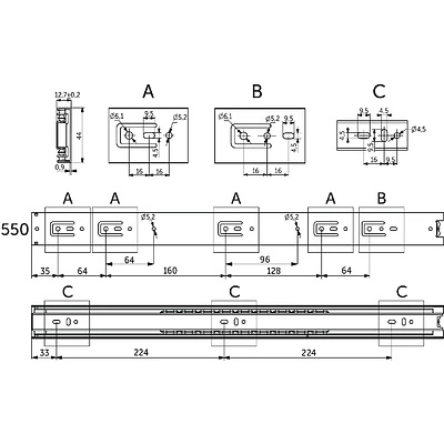 Направляющая шариковая L-550 h=45 AKS A - фото 2