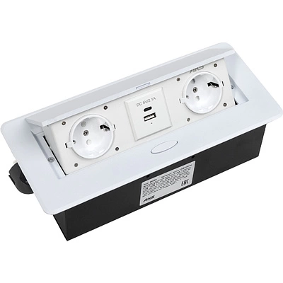 Выдвижной удлинитель Nova USB, 2 розетки, USB A + USB C, белый, AKS - фото 1