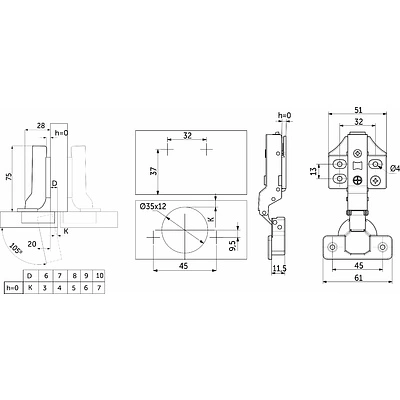 Петля полунакладная с доводчиком 45мм h0 clip-on PRIME by AKS 3D (саморезы, заглушки) (упак. = 2 шт.) - фото 2