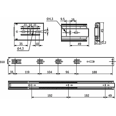Направляющая шариковая L-550 h=45 AKS SMART SOFT CLOSE + PUSH TO OPEN - фото 2