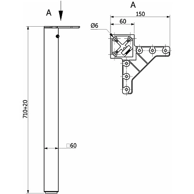 Опора меб. квадратная 60*60 h710, мат.хром AKS - фото 6
