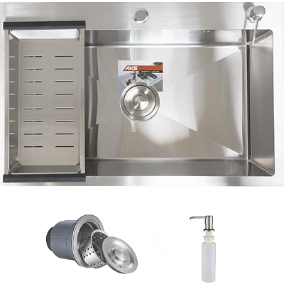 Мойка н/сталь, прямоугольная одночашевая, 700*460мм, глянец сатин, врезн на/вровень столешнице, AKS (3,2 мм) - фото 1