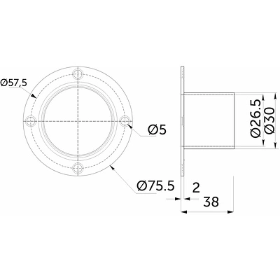 Крепление (розетка) трубы d25 (510D) усиленное высокое, хром AKS - фото 3