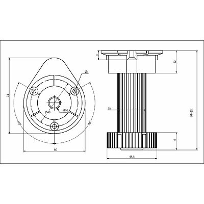 Опора кухонная пласт. h100 трехсоставная с овальным креплением, черный (1 уп. = 250 шт.) - фото 2