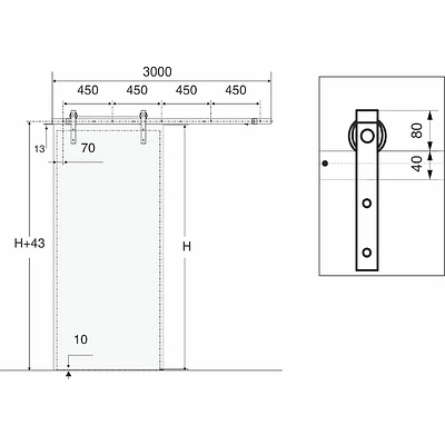 Комплект LOFT CLASSIC для 1 раздвижной двери AKS 120 кг (с направляющей L-3000 мм) - фото 2