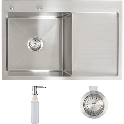 Мойка н/сталь, прямоугольная одночашевая, 780*510мм, сатин, PVD покрытие, мойка слева, с крылом, врезн на/вровень столешнице, AKS (3,2мм) - фото 1