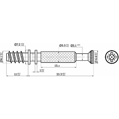 Шток эксцентрика 7*34/6*11 цельнометаллический (уп/10шт) AKS - фото 2