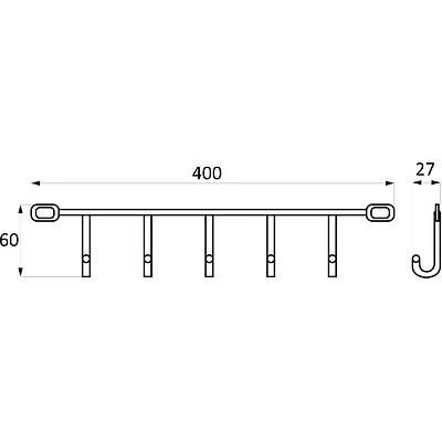 Вешалка настенная на 5 крючков 400*60*40, хром AKS - фото 2