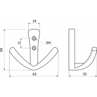 Крючок меб. двухрожковый мет. RUNA черный матовый AKS - фото 2