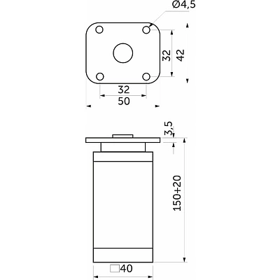 Опора меб. алюм. DAKP-27 h150 с регул. черный матовый AKS - фото 2