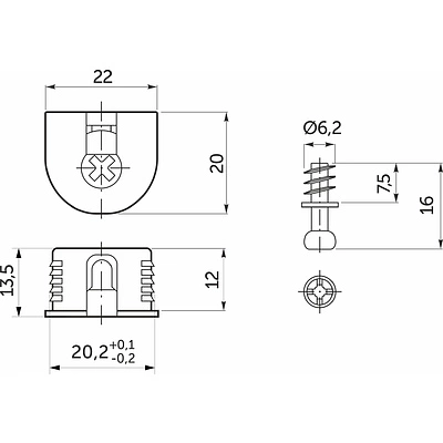 Эксцентриковая стяжка быстрого монтажа 20 мм бежевая + шток 6*7мм (уп/0,2тыс.шт) GRIDLI - фото 2