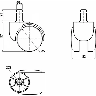 Колесо меб. пласт. FURNI d50 со штоком, черный/серый AKS - фото 2