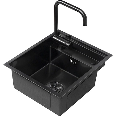 Мойка н/сталь, прямоугольная одночашевая со смесителем, 400*500мм, соты графит, PVD, универсальная, AKS (3,2мм) - фото 1