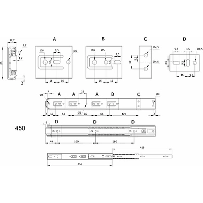 Направляющая шариковая L-450 h=45 PRIME by AKS PUSH TO OPEN - фото 2
