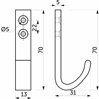 Крючок меб. однорожковый алюм. FLEX алюминий AKS - фото 2