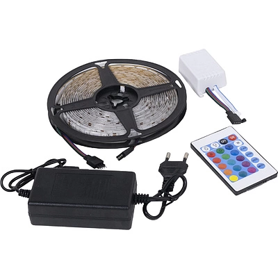 Лента светодиодная RGB влагостойкая - 4,8W/m, 12V, 10мм, 5050, 54 д/м, IP65, цветная - 5м, + блок питания + контроллер, AKS - фото 1