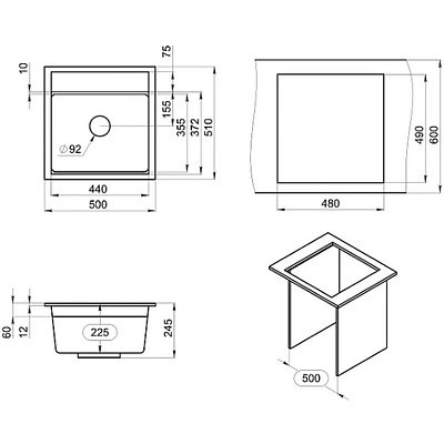 Мойка кварц, прямоугольная, KS-5002, 500*510мм, алюминиум, на столешницу, Granula - фото 2