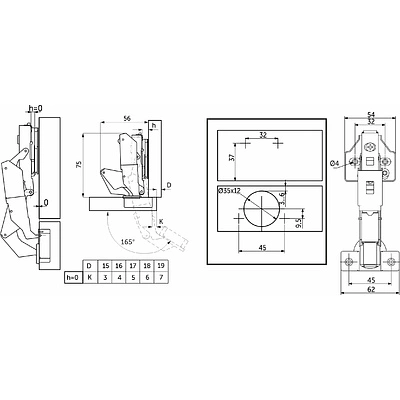 Петля 165° накладная с доводчиком 45мм h0 clip-on PRIME by AKS 3D черный никель (саморезы, заглушки) 0-е вхождение (упак. = 2 шт.) - фото 2