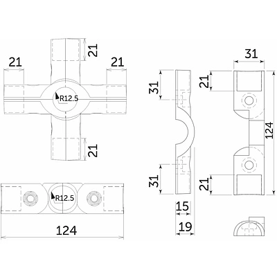 Соединитель 5-ти труб d25 (563) угловой, хром AKS - фото 2