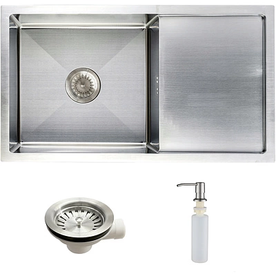 Мойка н/сталь, прямоугольная одночашевая, 780*440мм, мат сатин, PVD, мойка слева, с крылом, универсальная, AKS (3,2мм) - фото 1