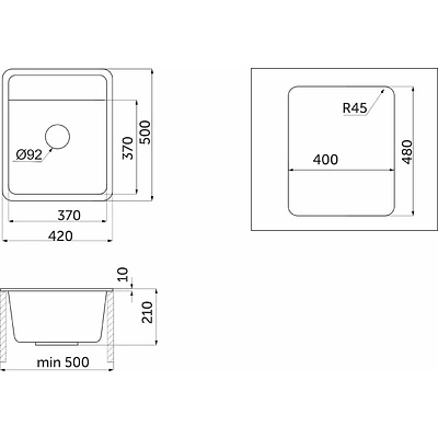 Мойка кварцевая, прямоугольная, ST-4202, 420x500мм, черный, Granula - фото 2