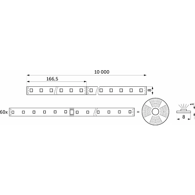 Лента светодиодная SPI ("Бегущий огонь") - 12W/m, 24V, 8мм, 2835, 126 д/м, IP20, нейтральный белый (4000K) - 10м, AKS - фото 2